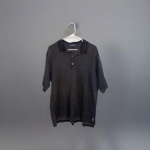 Vintage Bobby Jones Collared Polo Shirt COOL Unique‎ Pattern Golf LARGE Black